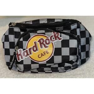 Hard Rock Cafe Checkered Fanny Pack Waist Belt Bag Logo Black & Gray Nylon